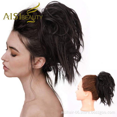 Aisi Beauty New Design Wholesale Multi Color Synthetic Curly Messy Donut Chignon Bun Elastic Rope Rubber Band Hair Extension